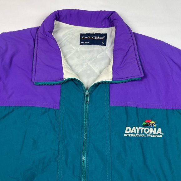 Vtg Swingster NASCAR Daytona Mens Puffer Jacket Large 90s Color Block C2 - Picture 5 of 8